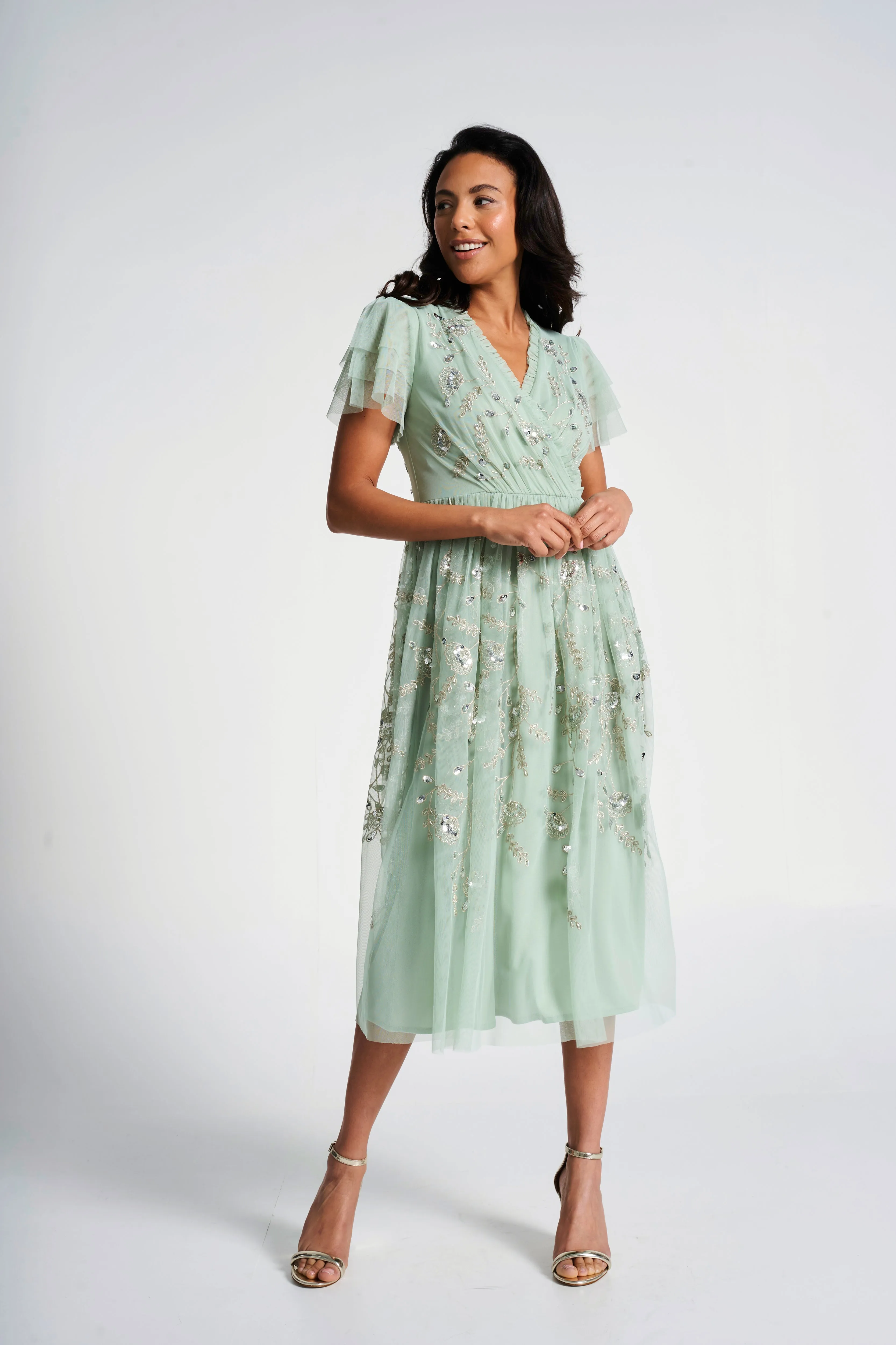 Carissa Green Floral Embellished Midi Dress