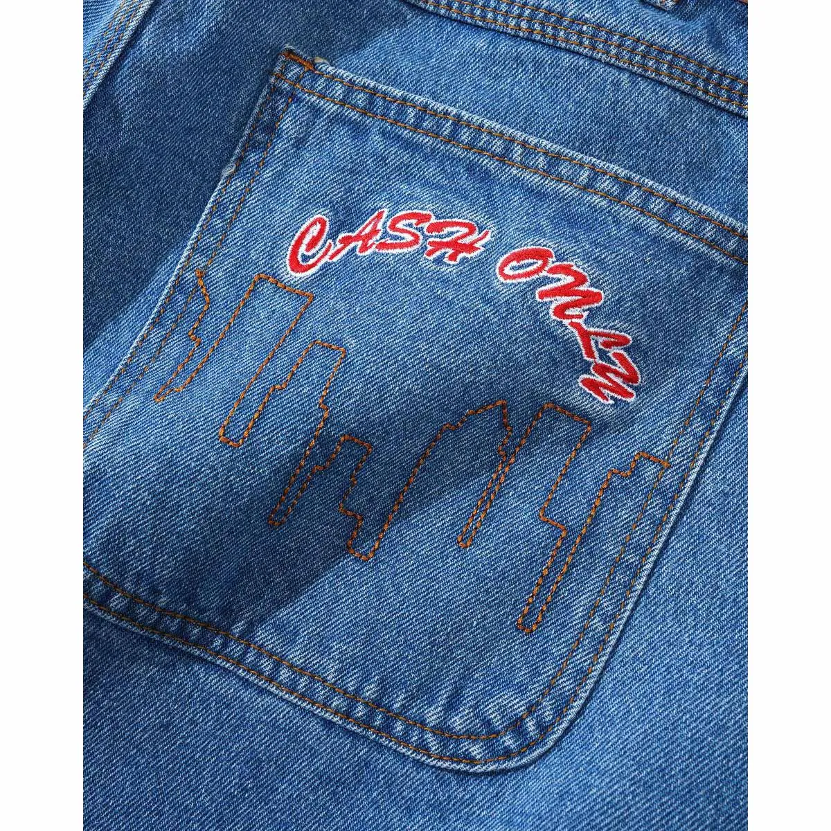 Cash Only - Logo Baggy Denim Jeans Washed Indigo