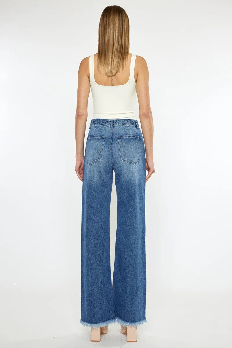 Center Stage Wide Flare Frayed Denim