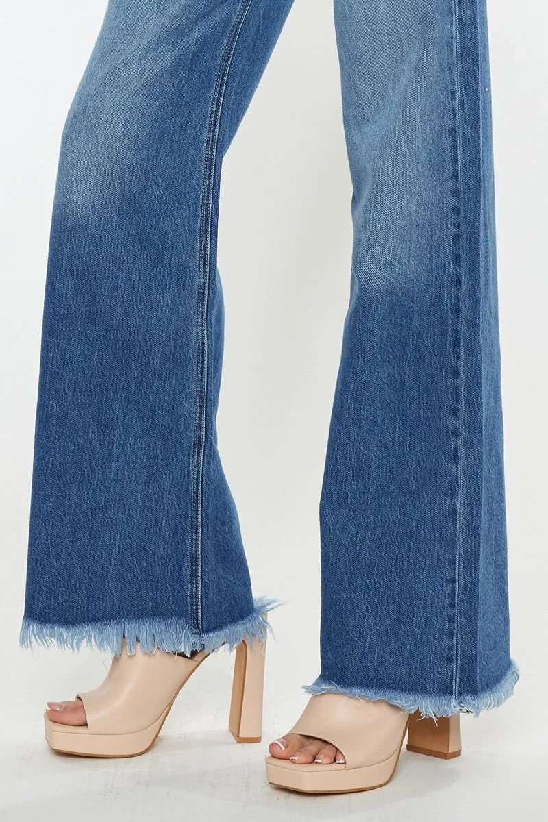 Center Stage Wide Flare Frayed Denim