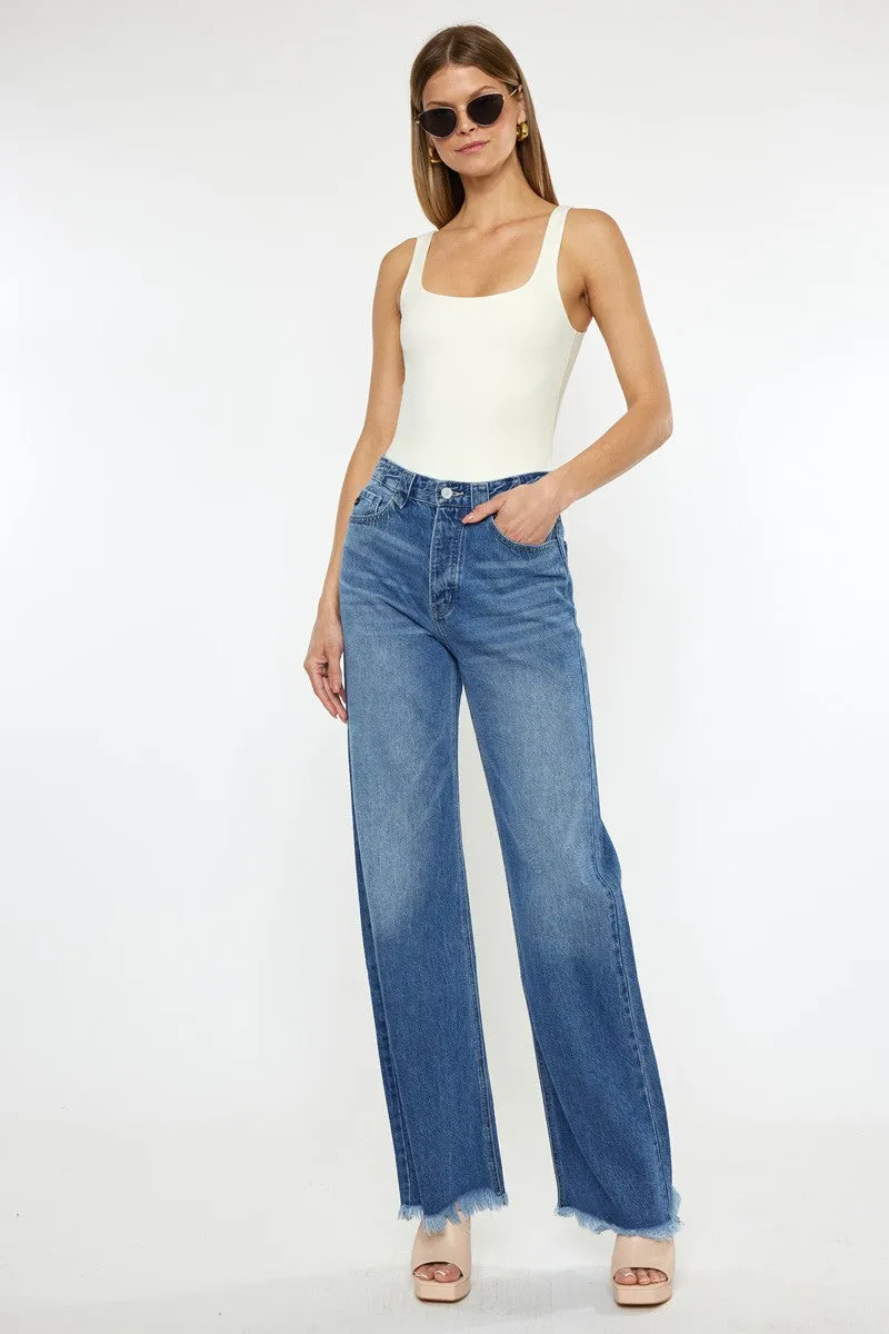 Center Stage Wide Flare Frayed Denim