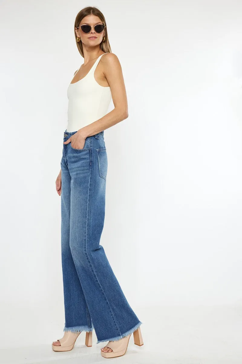 Center Stage Wide Flare Frayed Denim