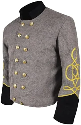 Civil War CS Officer's Grey with Black 2 Braid Double Breast Shell Jacket