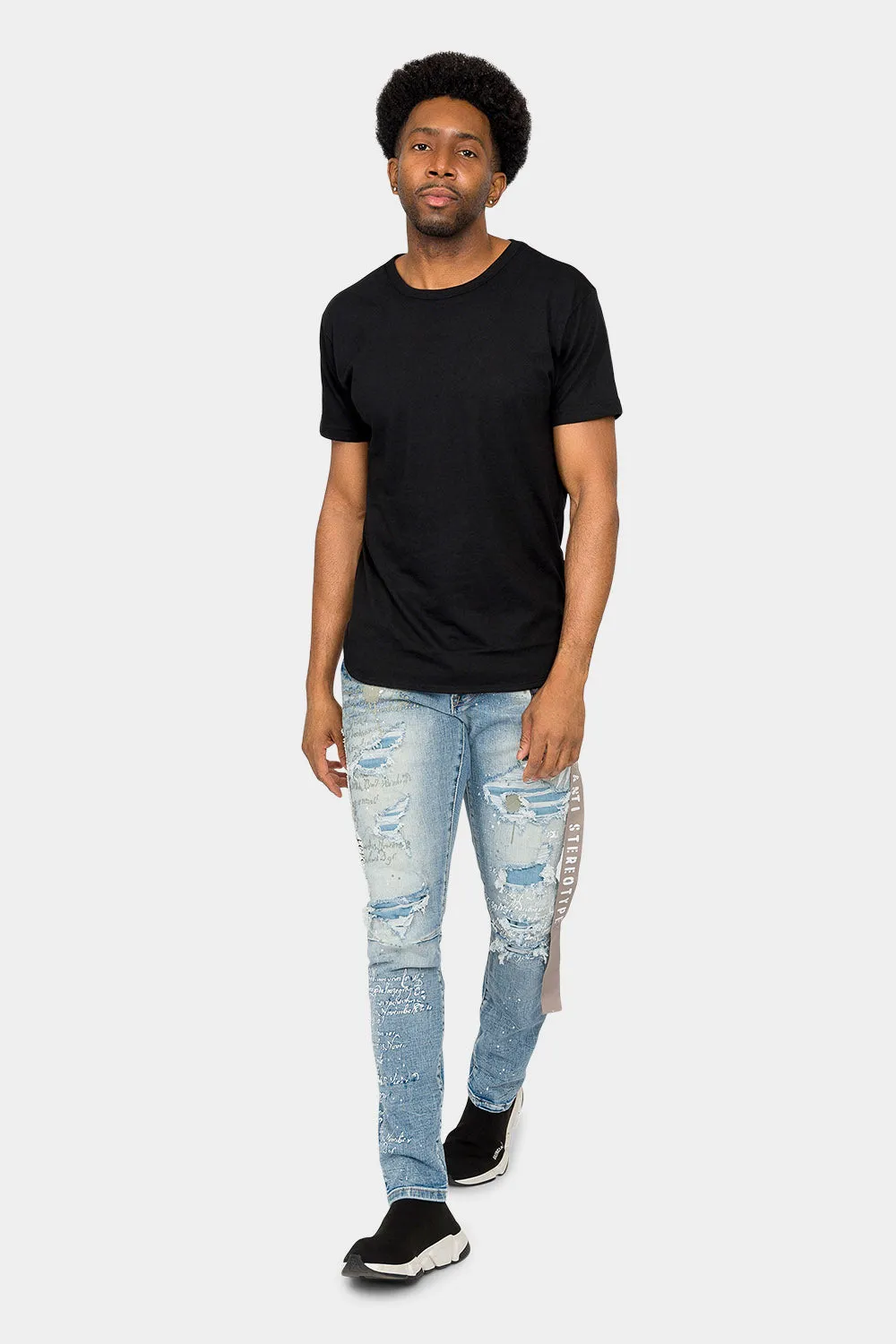 Collage Patch Faded Denim Jeans