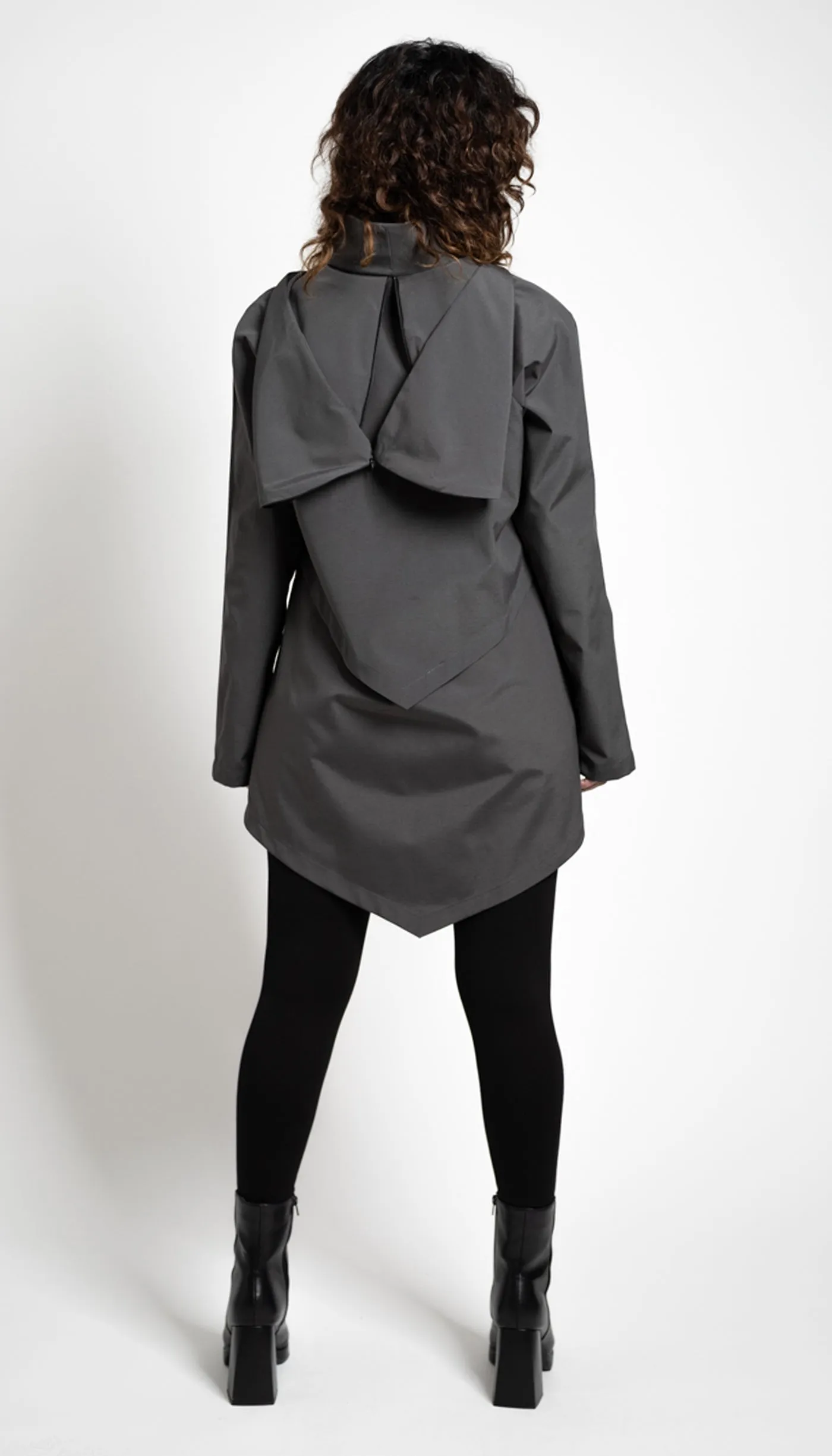 Convertible Hood Asymmetrical Rain Jacket w/ lining