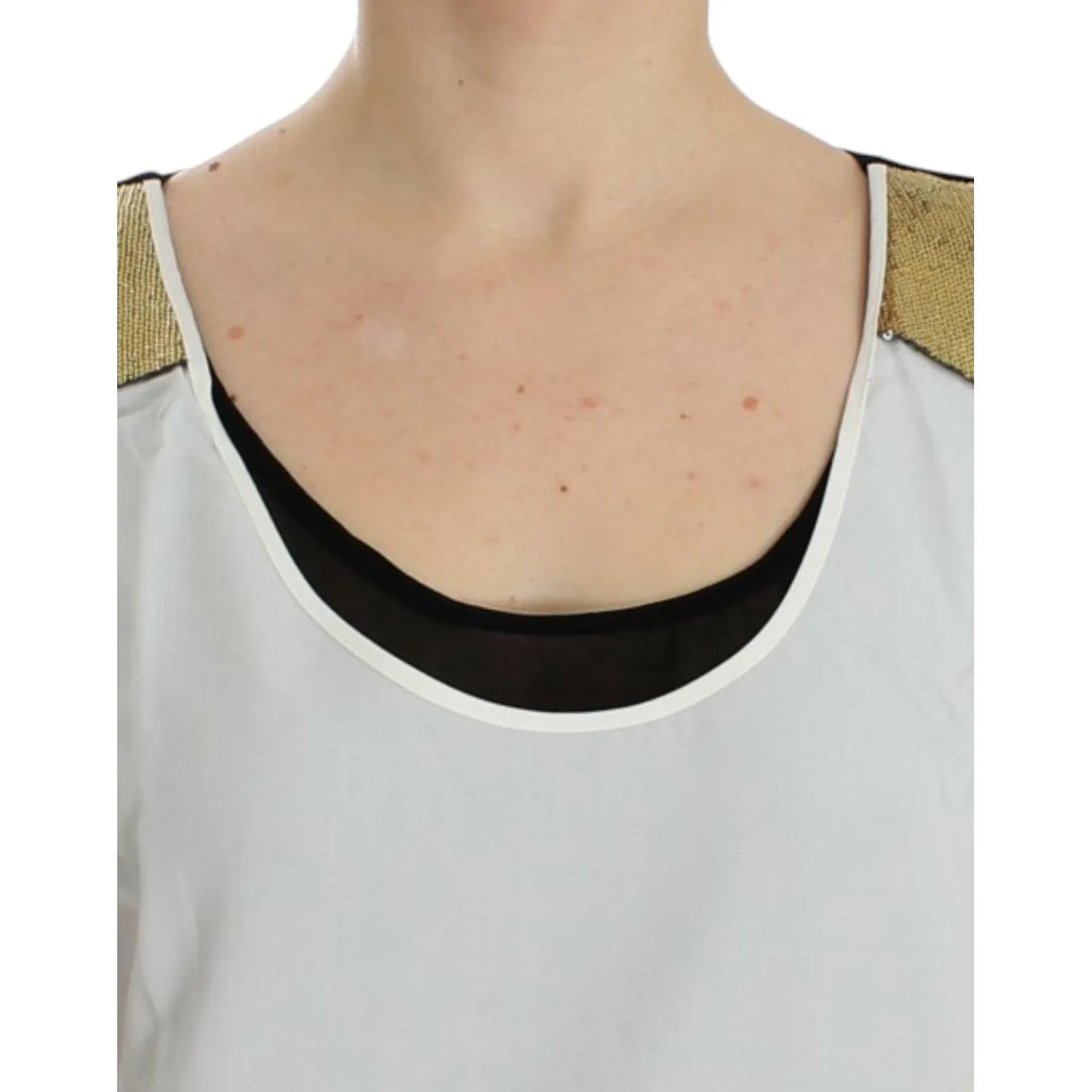 Costume National Elegant Monochrome Sleeveless Top with Gold Accents