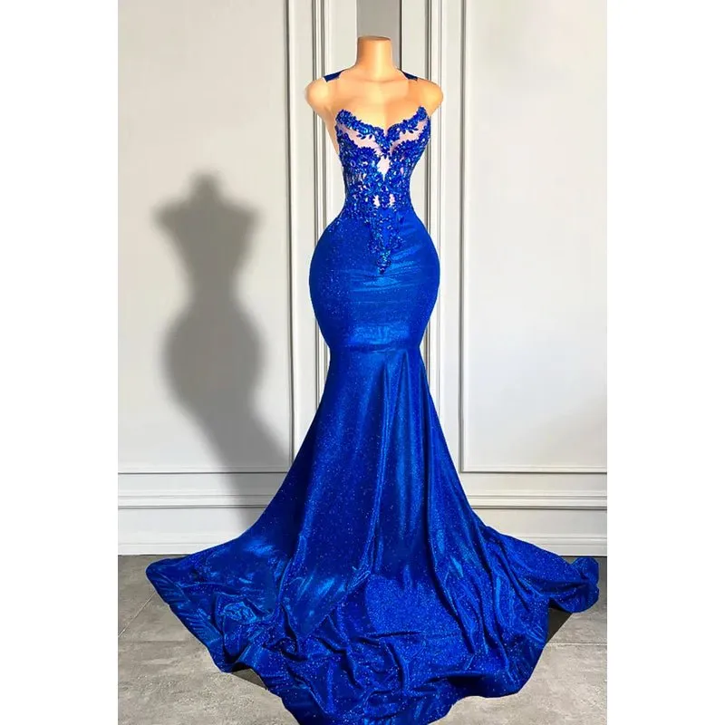 Couture & Ornate Ruffles Sleeveless Applique Mermaid Evening Party Prom Dress