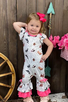 Cows & polka dots ruffle baby romper DLH2432