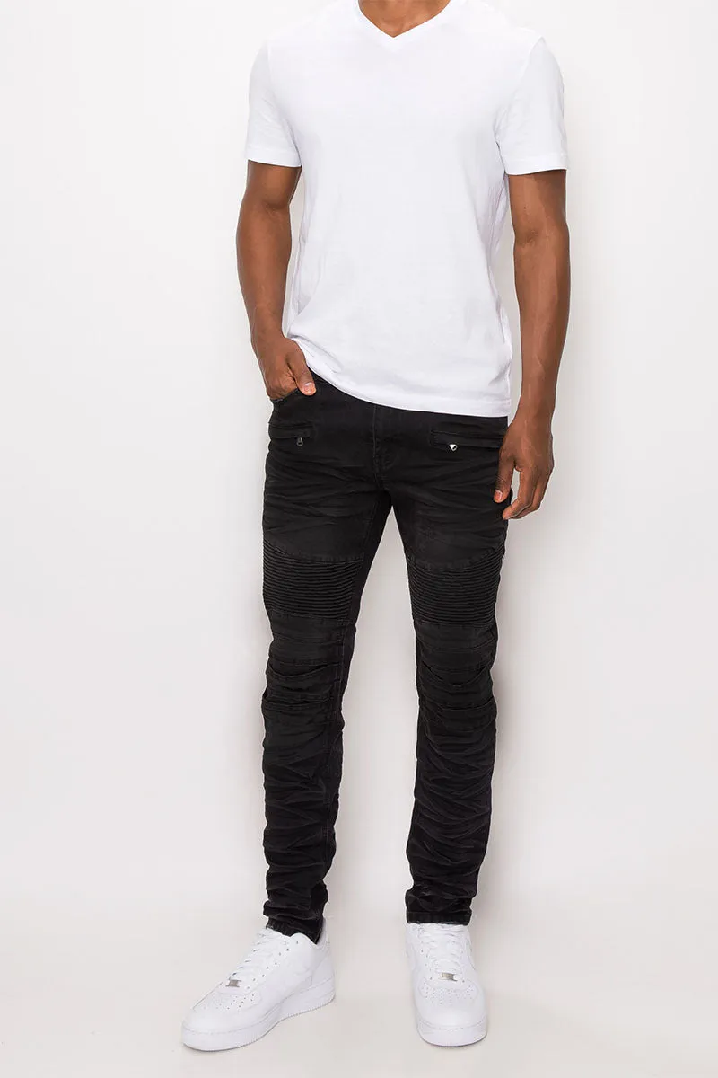 Creased Biker Denim Jeans