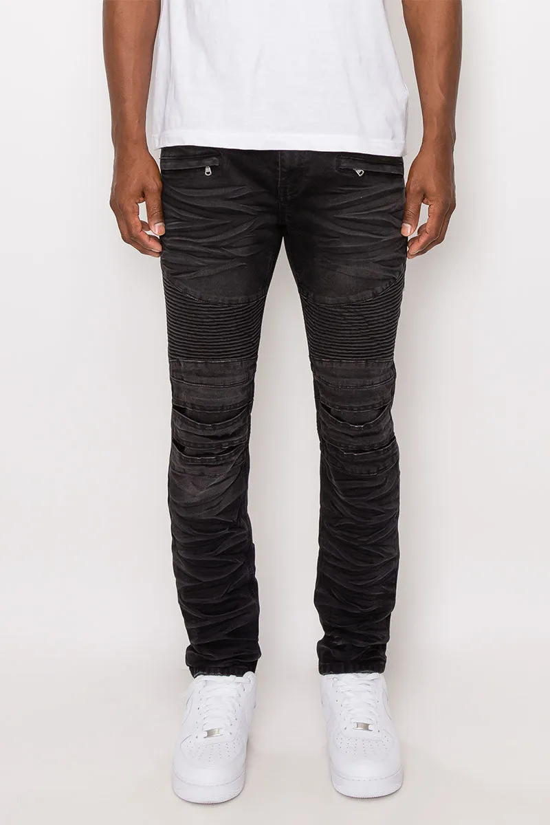 Creased Biker Denim Jeans