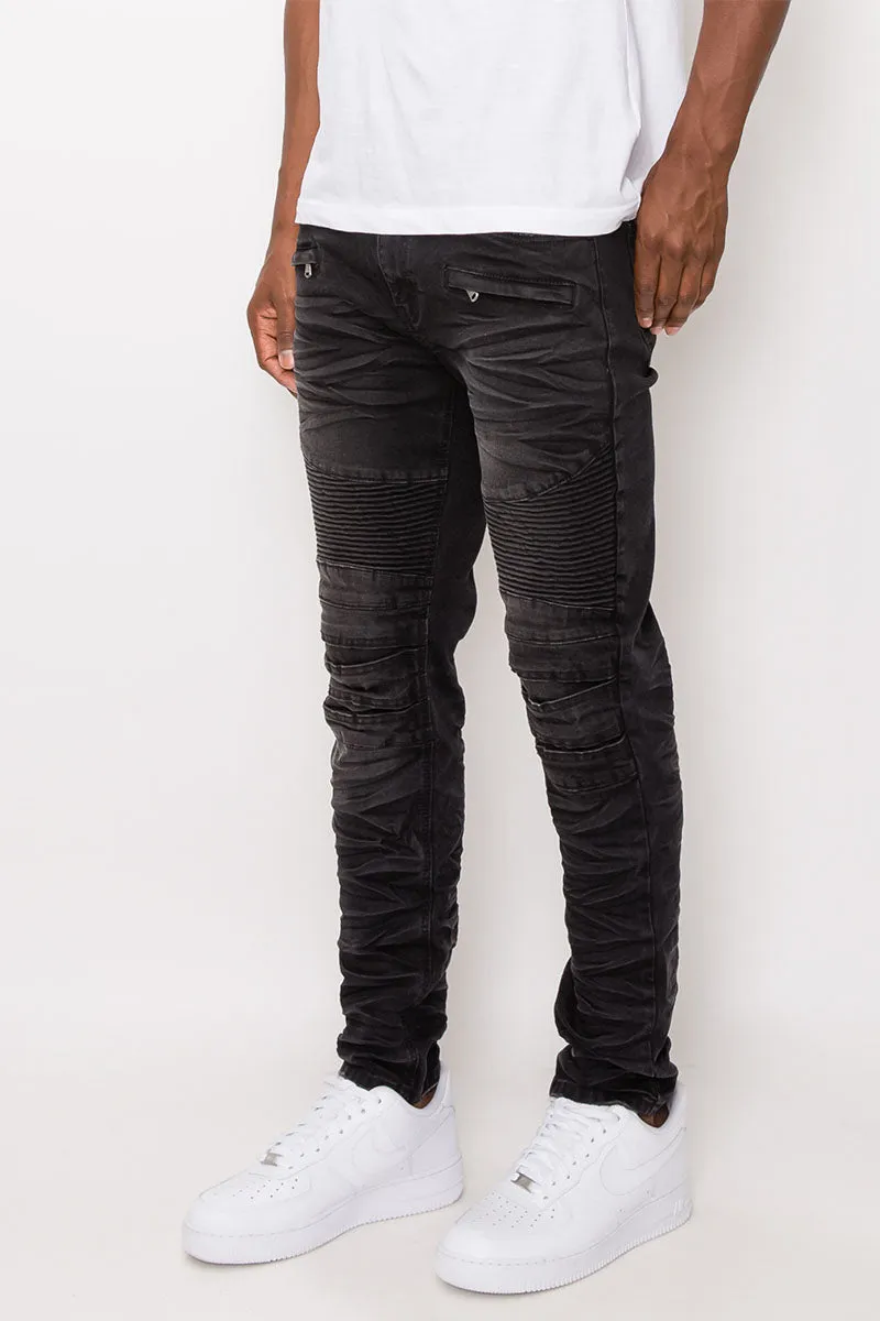 Creased Biker Denim Jeans