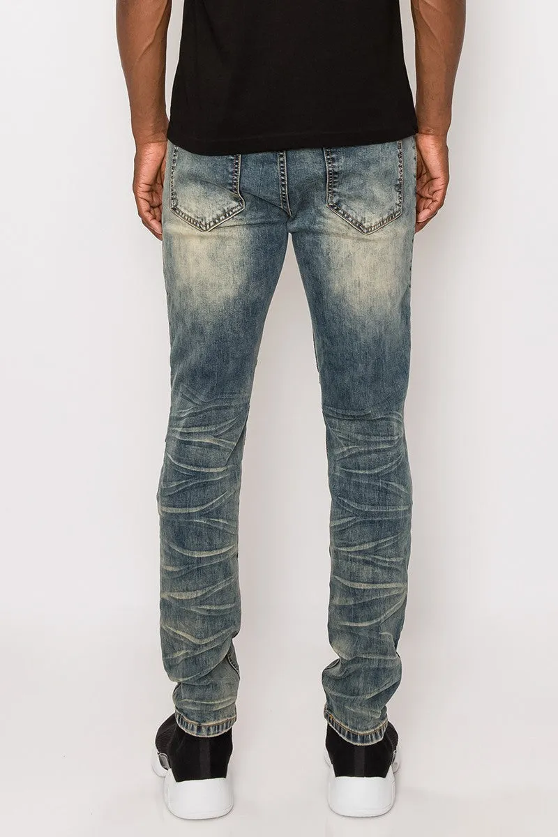 Creased Biker Denim Jeans