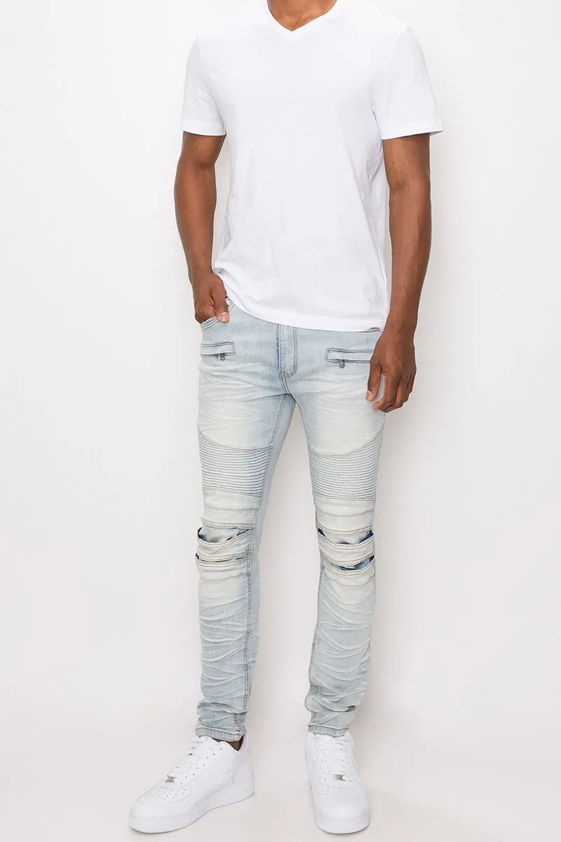 Creased Biker Denim Jeans