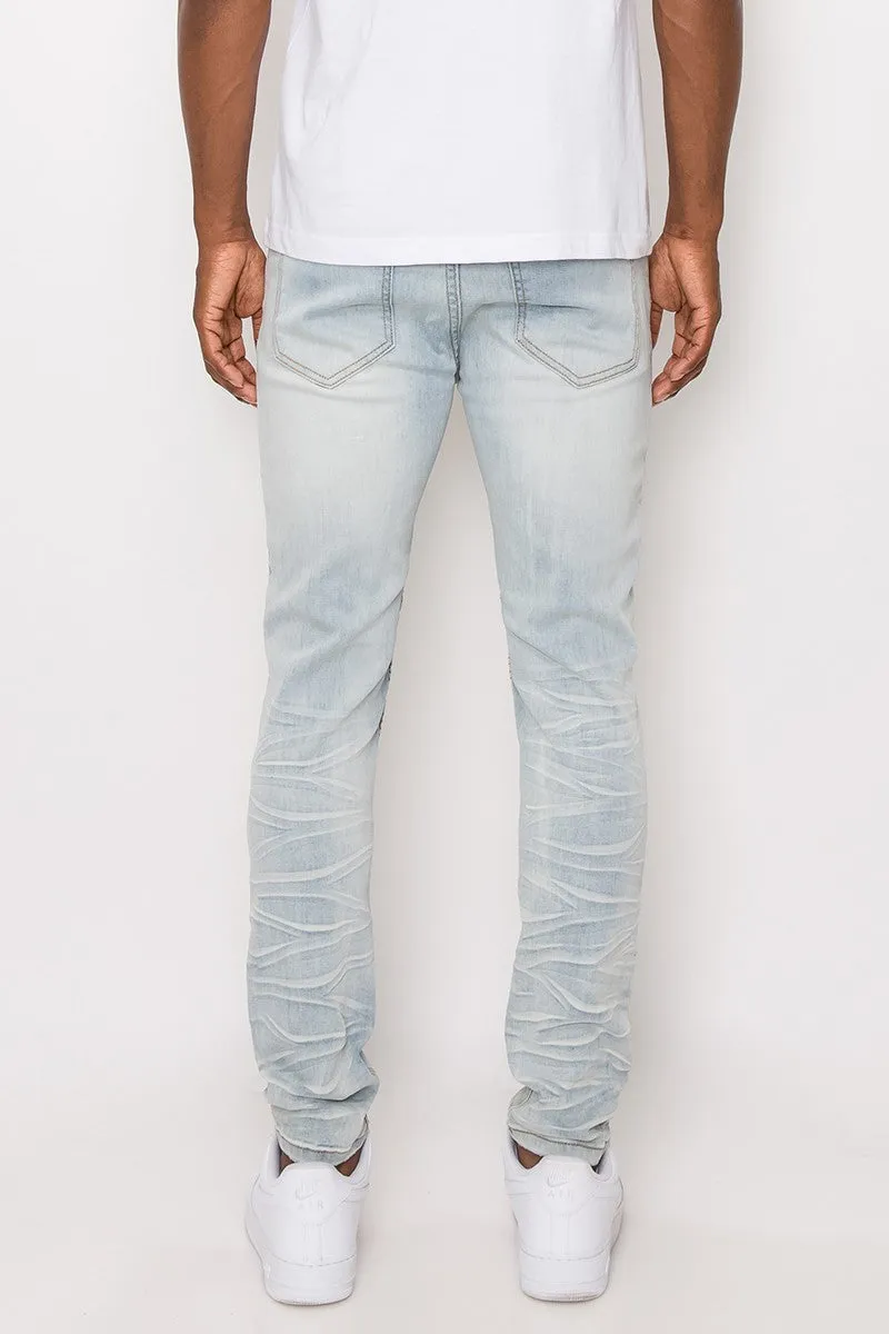 Creased Biker Denim Jeans