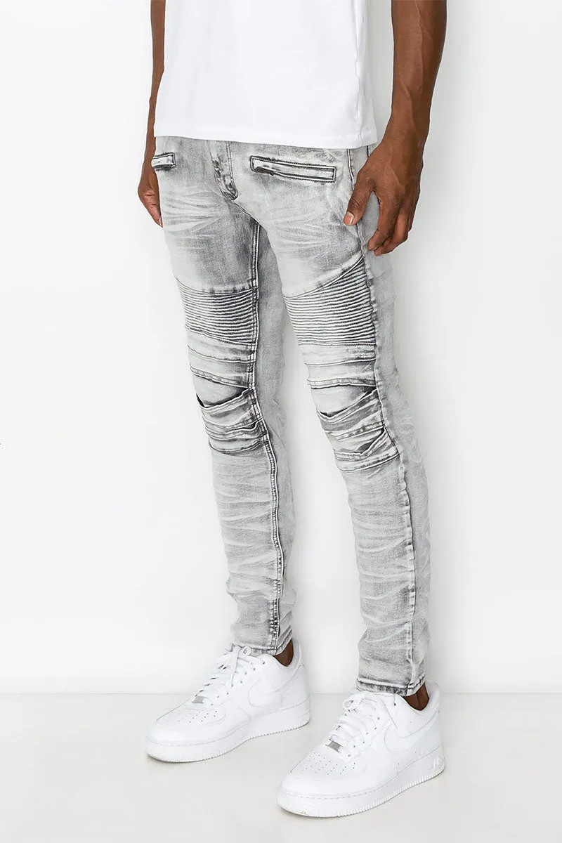 Creased Biker Denim Jeans