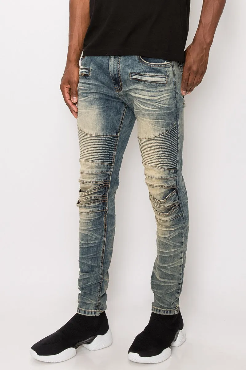 Creased Biker Denim Jeans