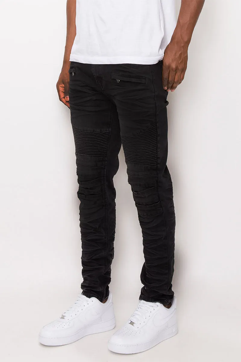 Creased Biker Denim Jeans