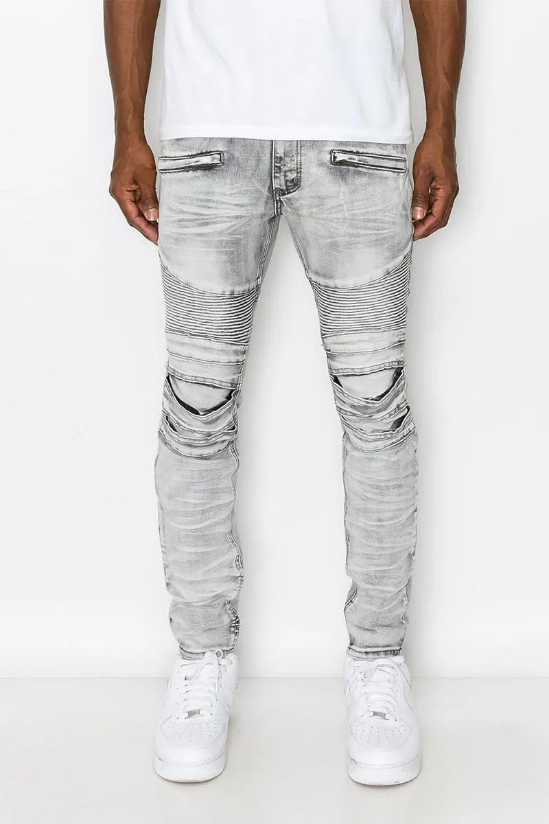 Creased Biker Denim Jeans