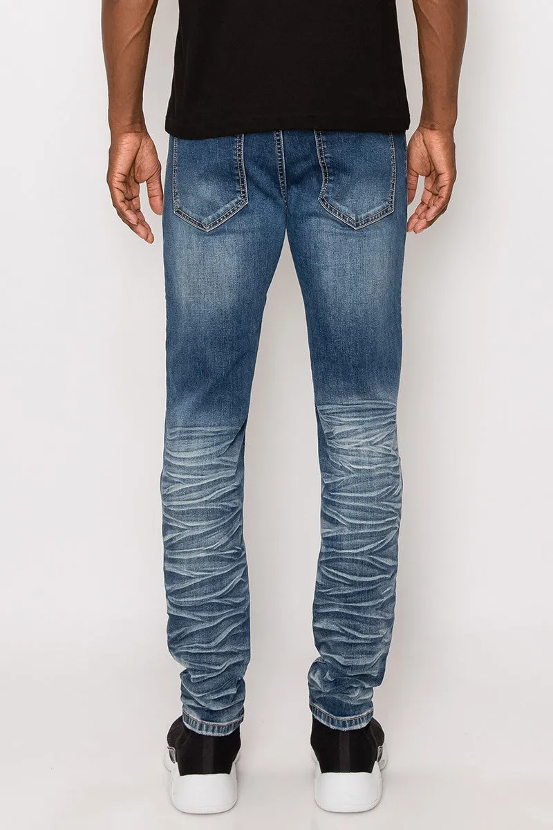 Creased Biker Denim Jeans