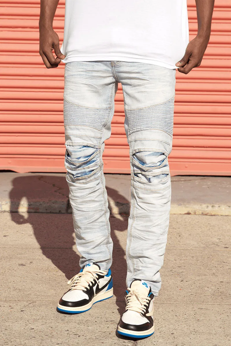 Creased Biker Denim Jeans