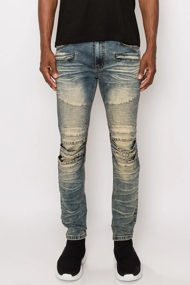 Creased Biker Denim Jeans