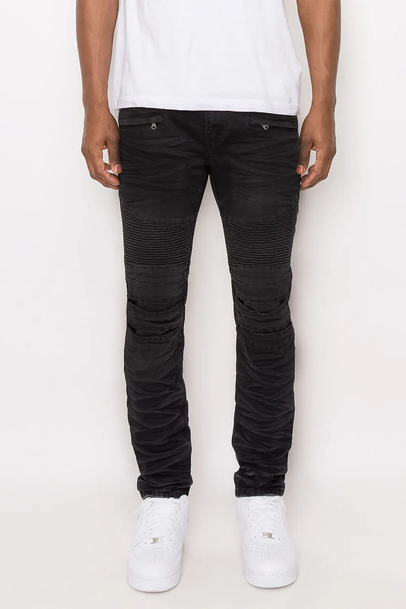 Creased Biker Denim Jeans