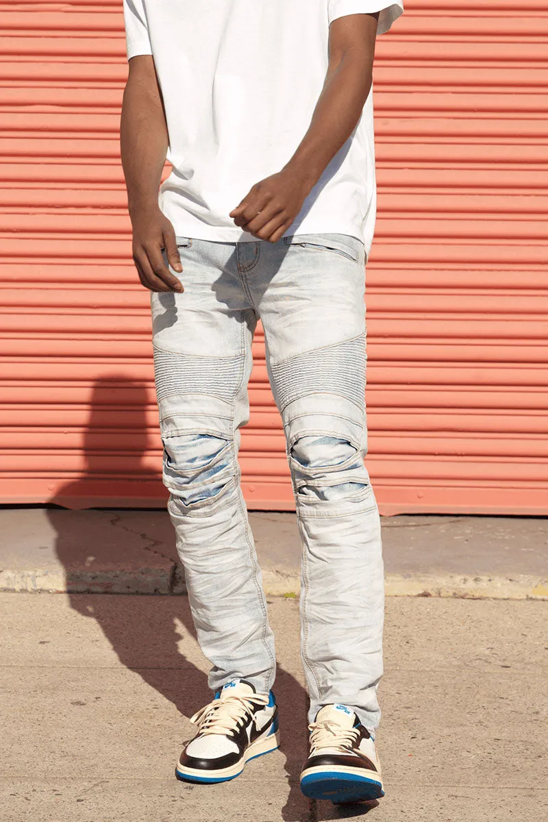 Creased Biker Denim Jeans