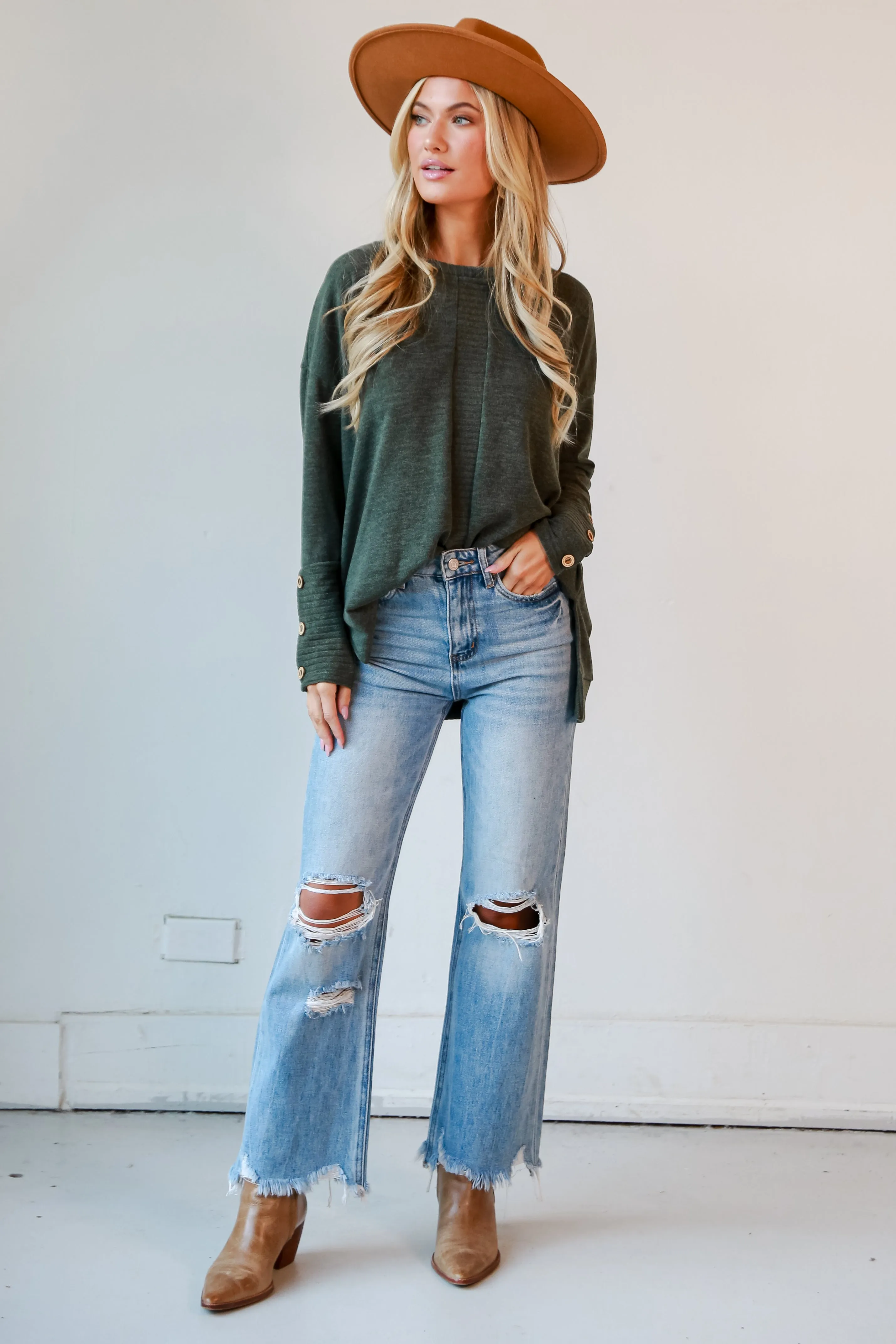 Crystal Medium Wash 90s Vintage Distressed Flare Jeans