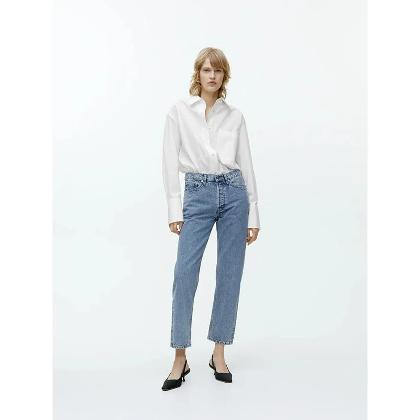 Curved Cropped Non-Stretch Jeans