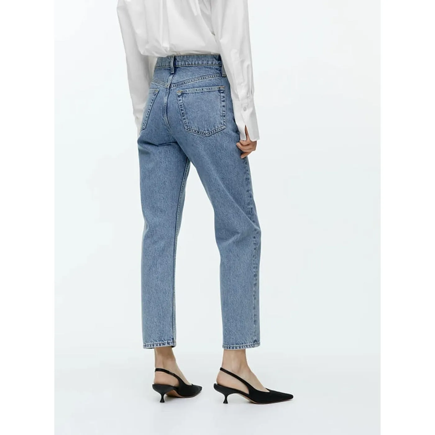 Curved Cropped Non-Stretch Jeans