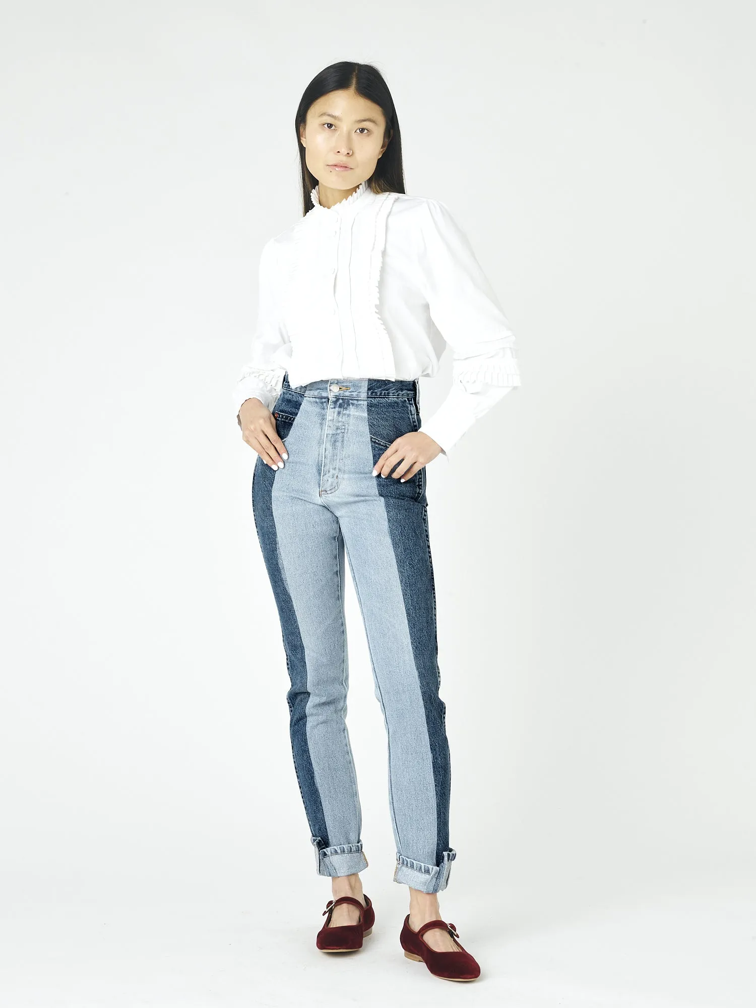 Dark Light Blue Contrast Straight Leg Jean