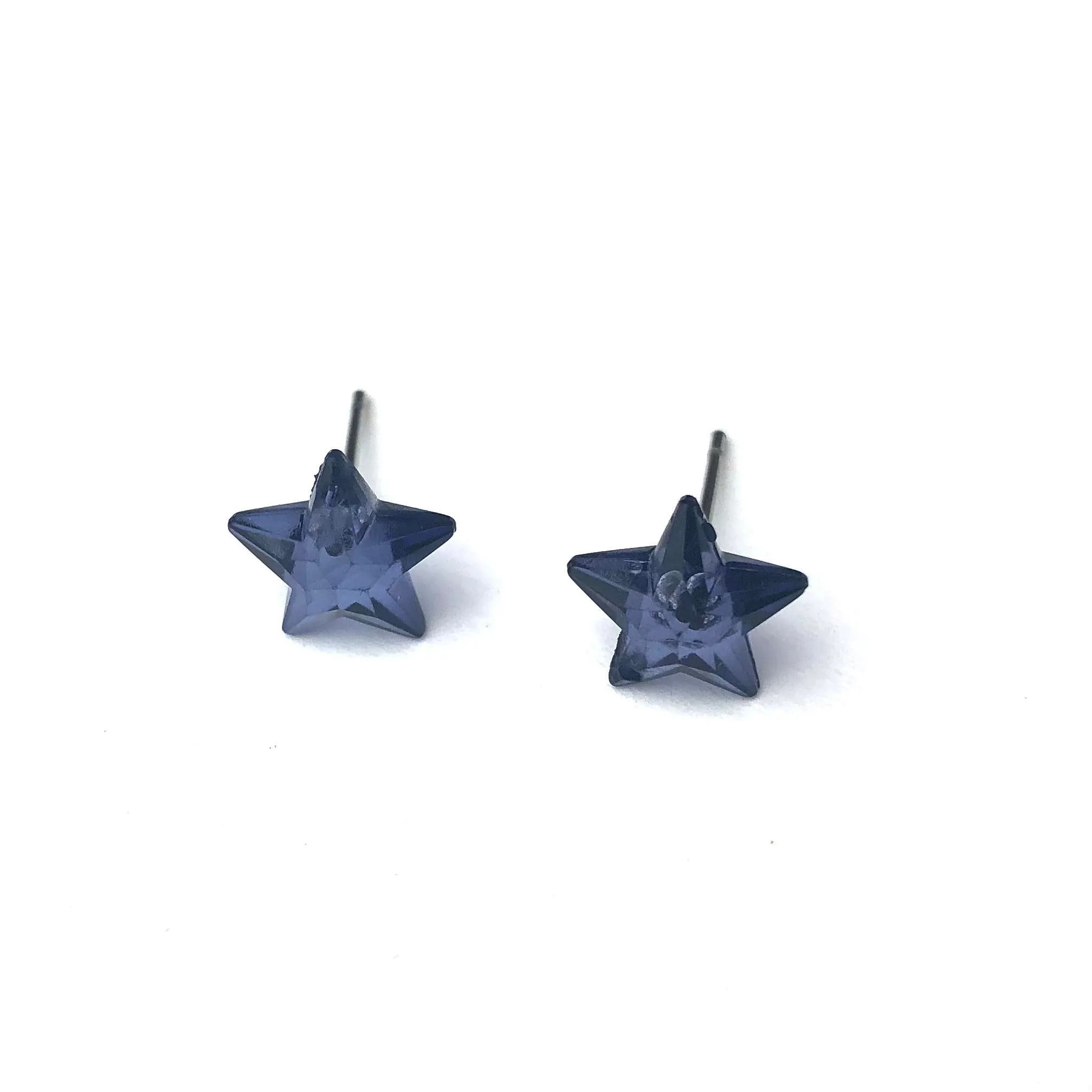 Denim Blue Faceted Petite Star Stud Earrings