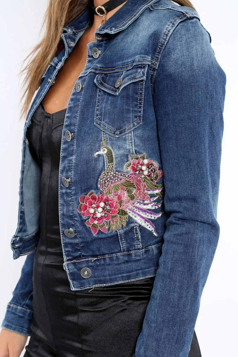 Denim Embroidered and Beaded Jacket - Brittni