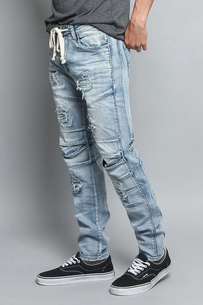 Distressed Drawstring Denim Jeans