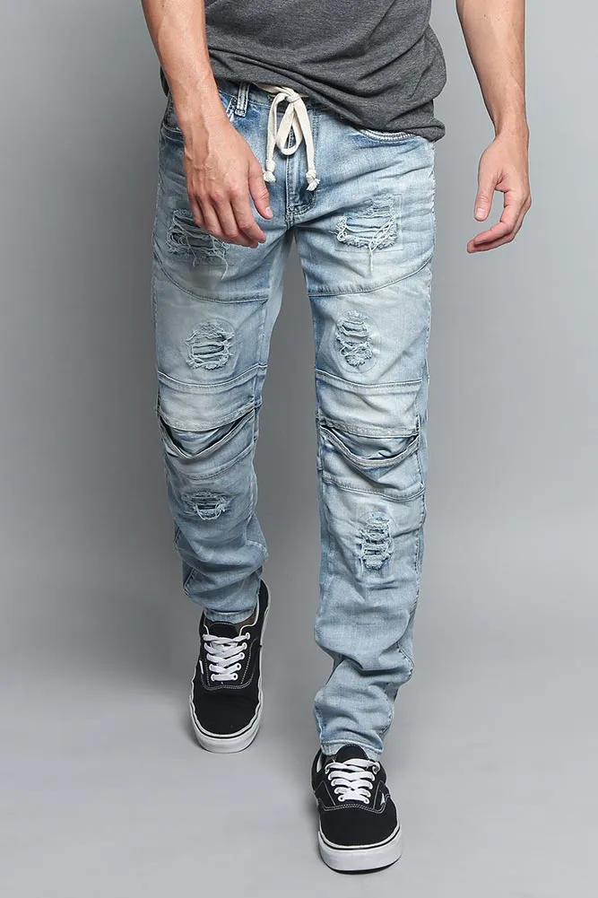 Distressed Drawstring Denim Jeans