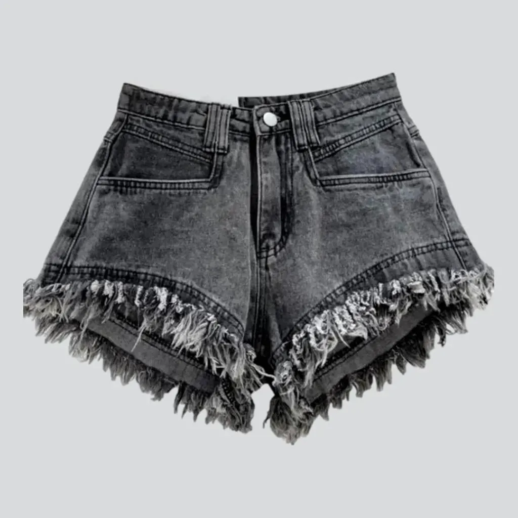 Distressed-hem jeans shorts for women