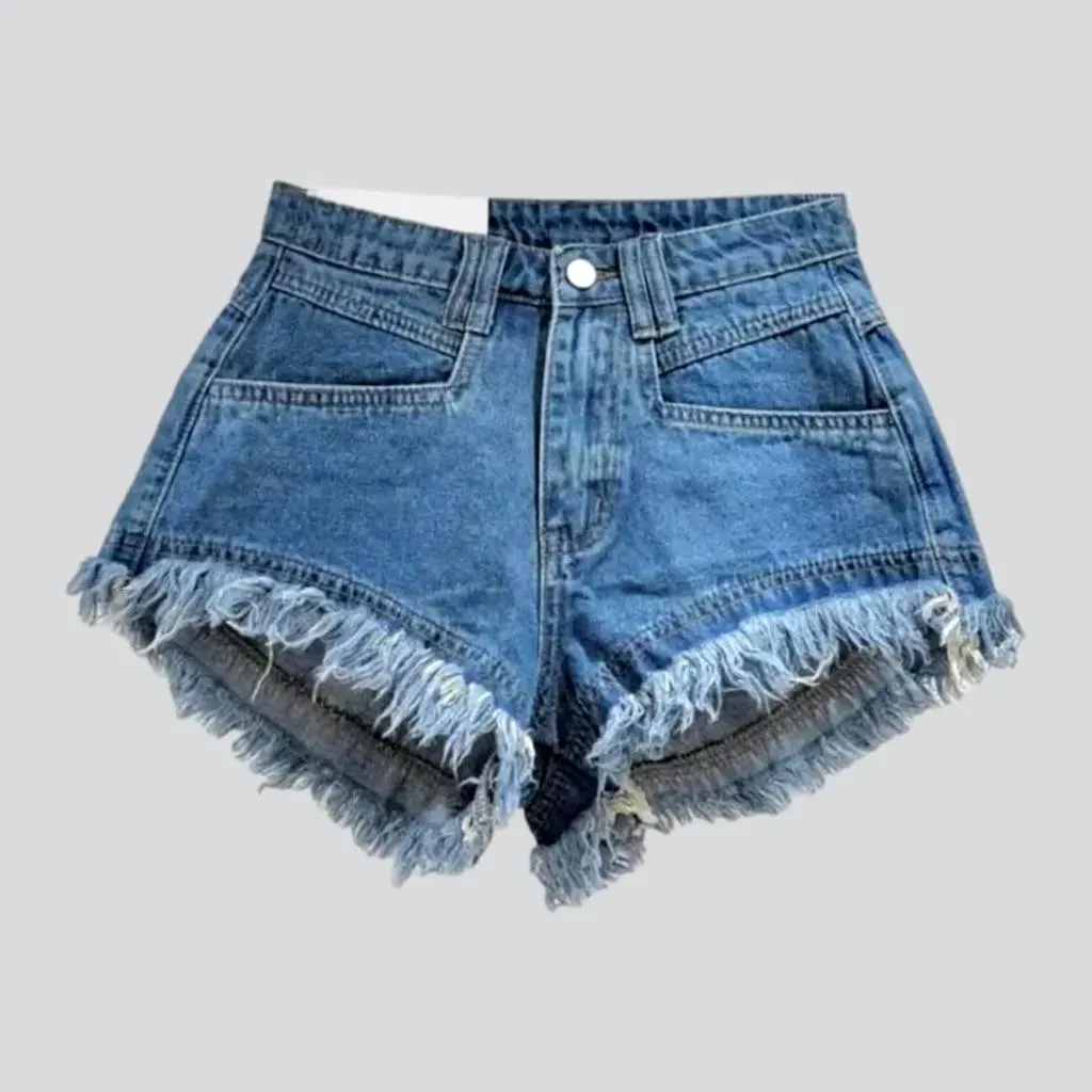 Distressed-hem jeans shorts for women