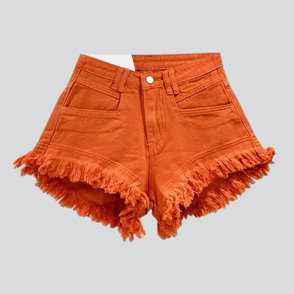 Distressed-hem jeans shorts for women