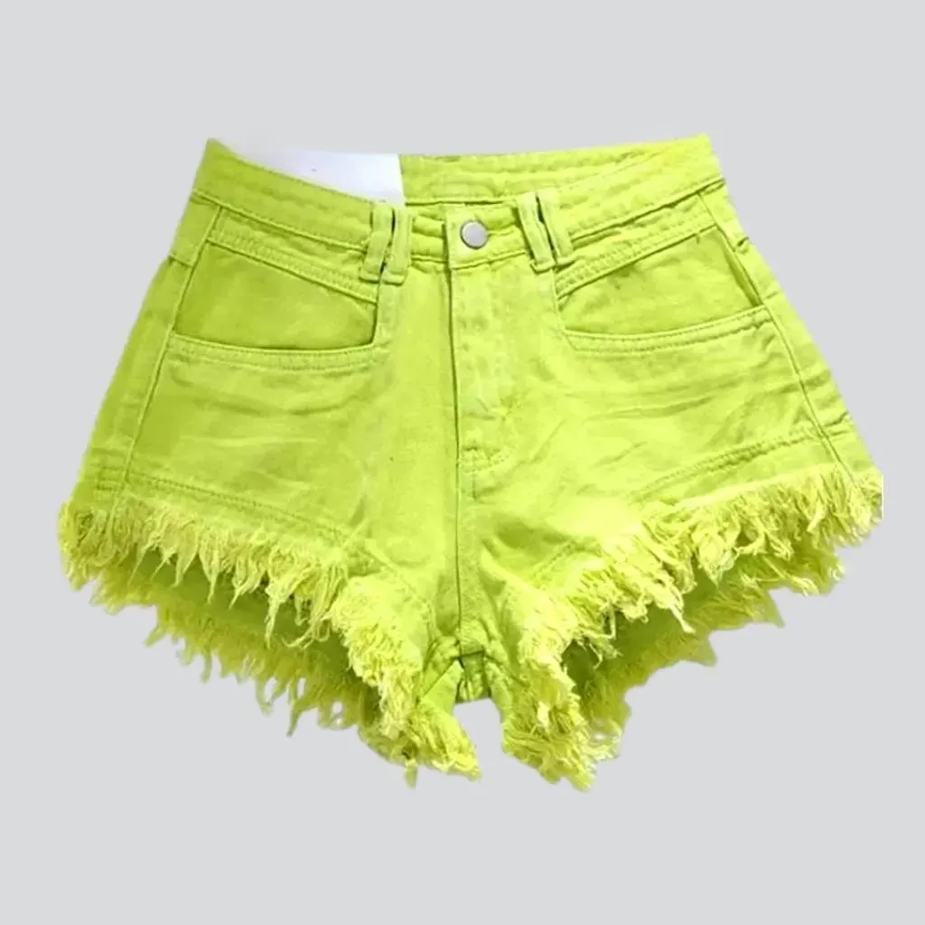 Distressed-hem jeans shorts for women