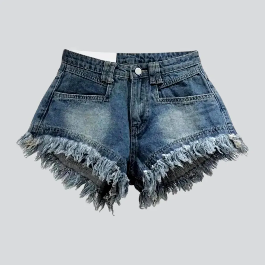 Distressed-hem jeans shorts for women