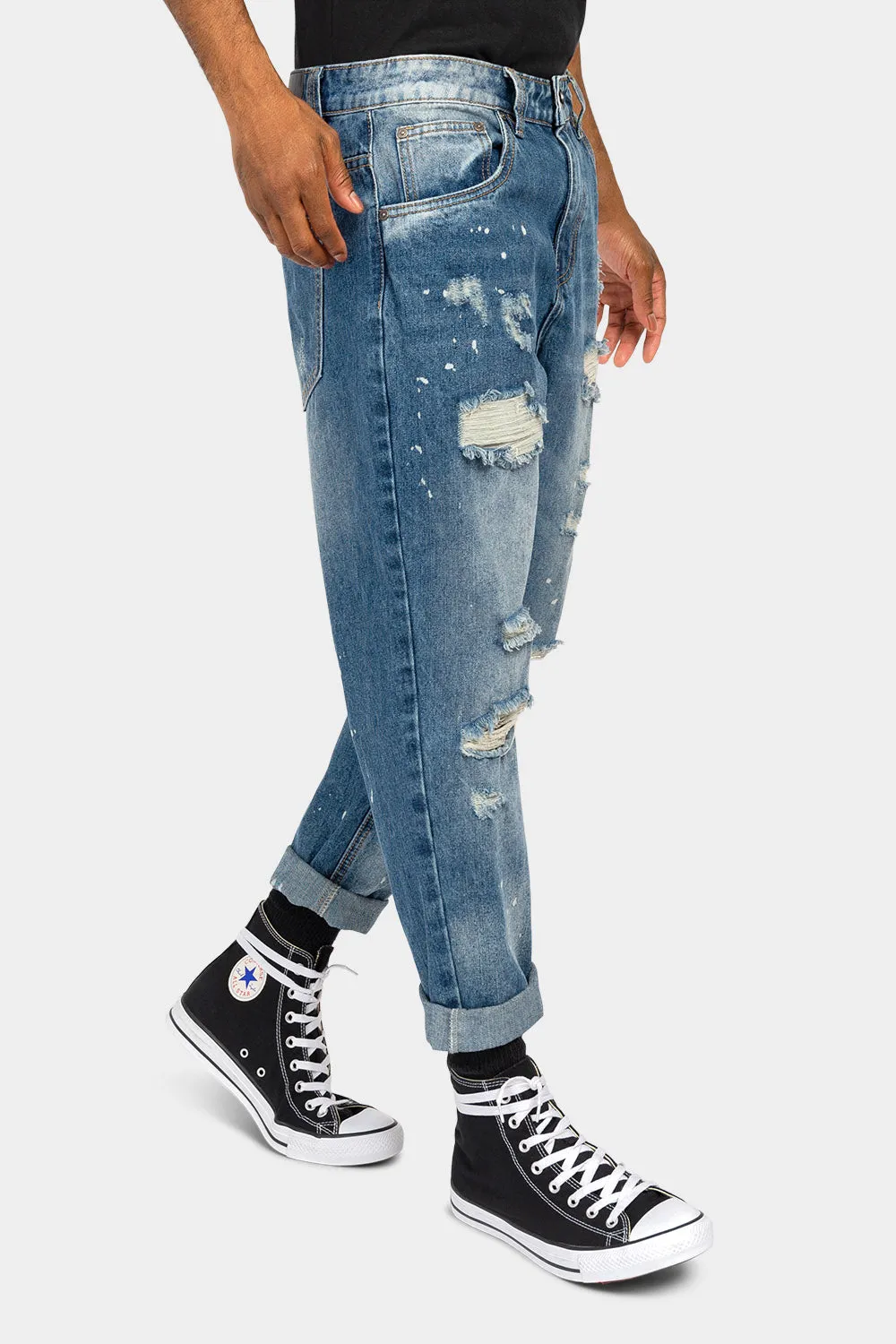 Distressed Paint Splatter Cropped Denim Jeans