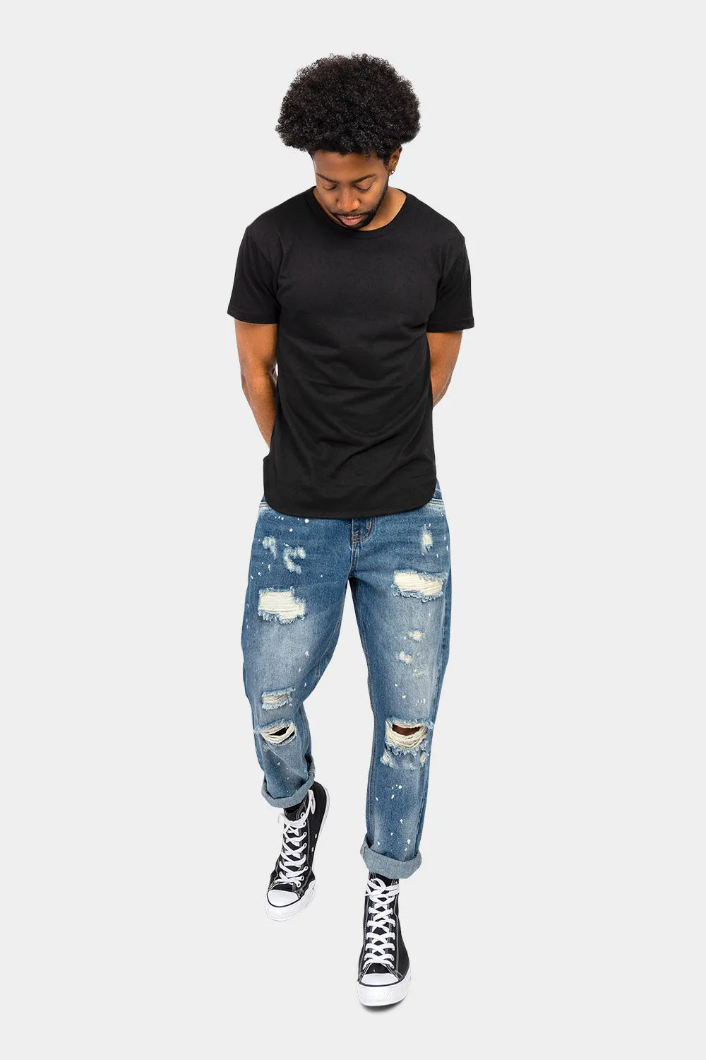 Distressed Paint Splatter Cropped Denim Jeans