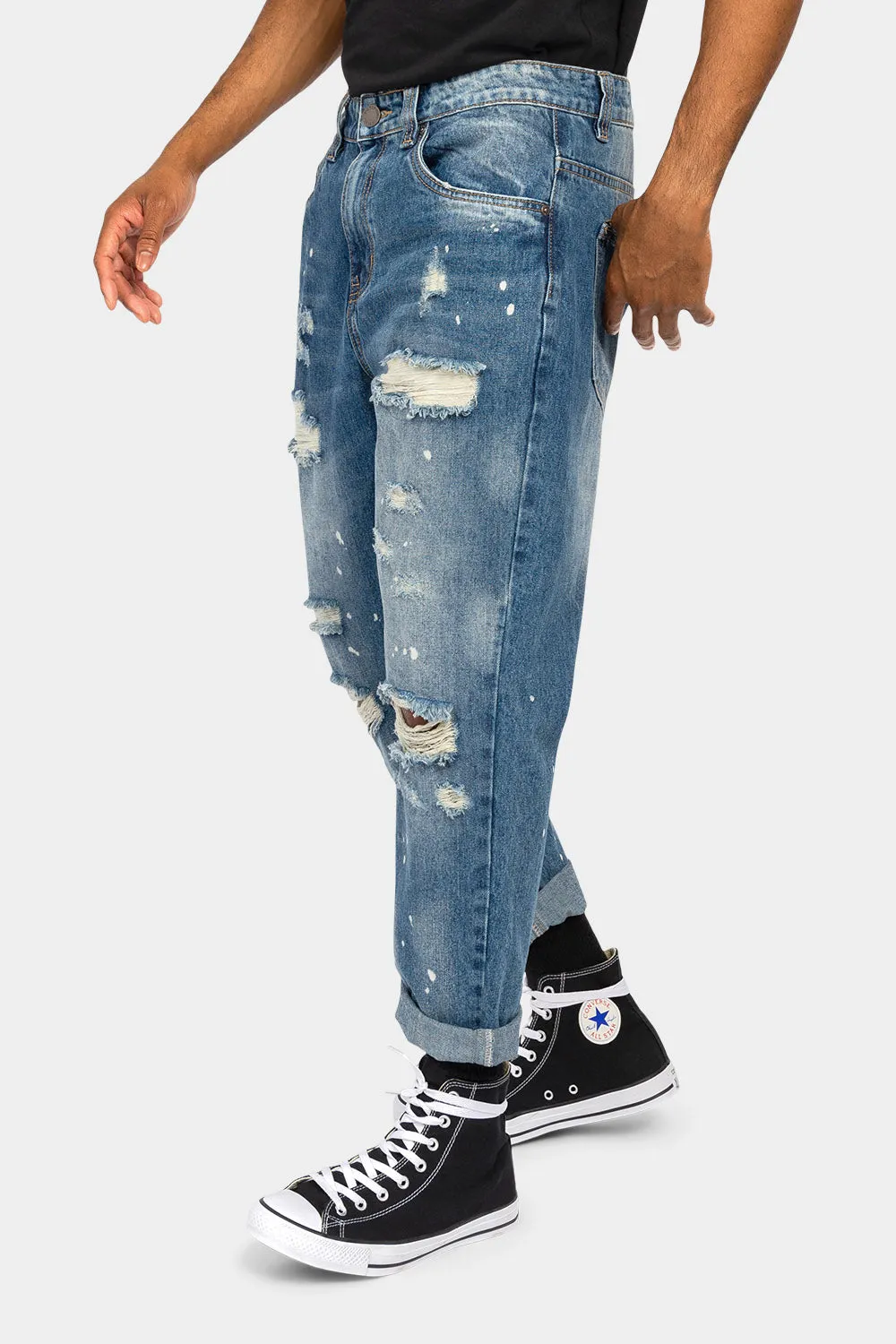 Distressed Paint Splatter Cropped Denim Jeans