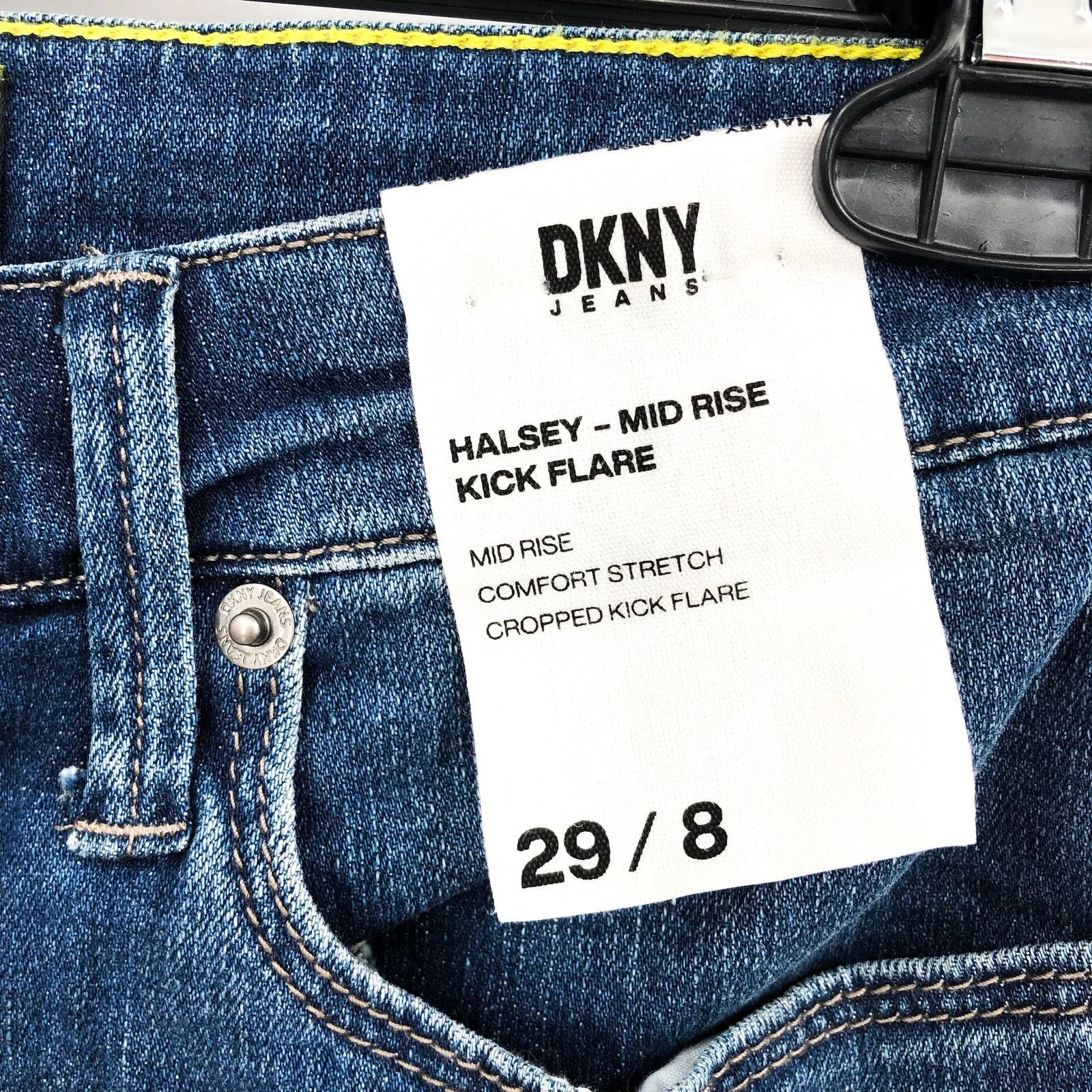 DKNY Women's Halsey Mid Rise Kick Flare Jeans 29/8 Indigo Blue Stretch Denim NWT