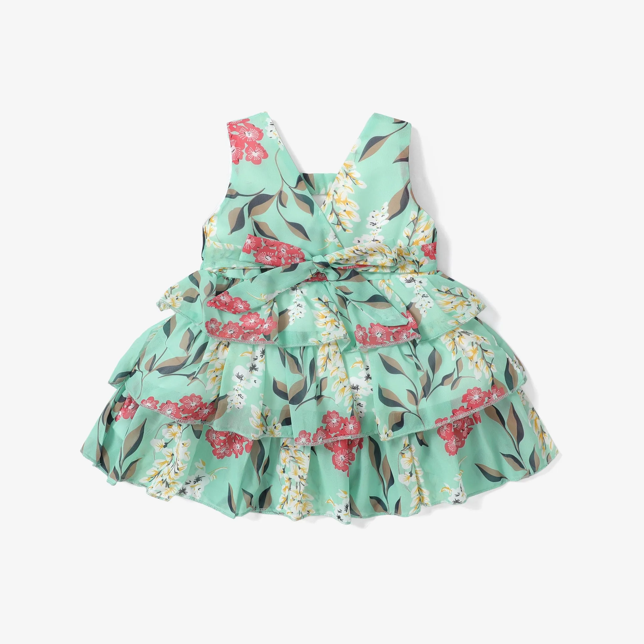 Dots or Floral Print Flounce Layered Sleeveless Baby Dress