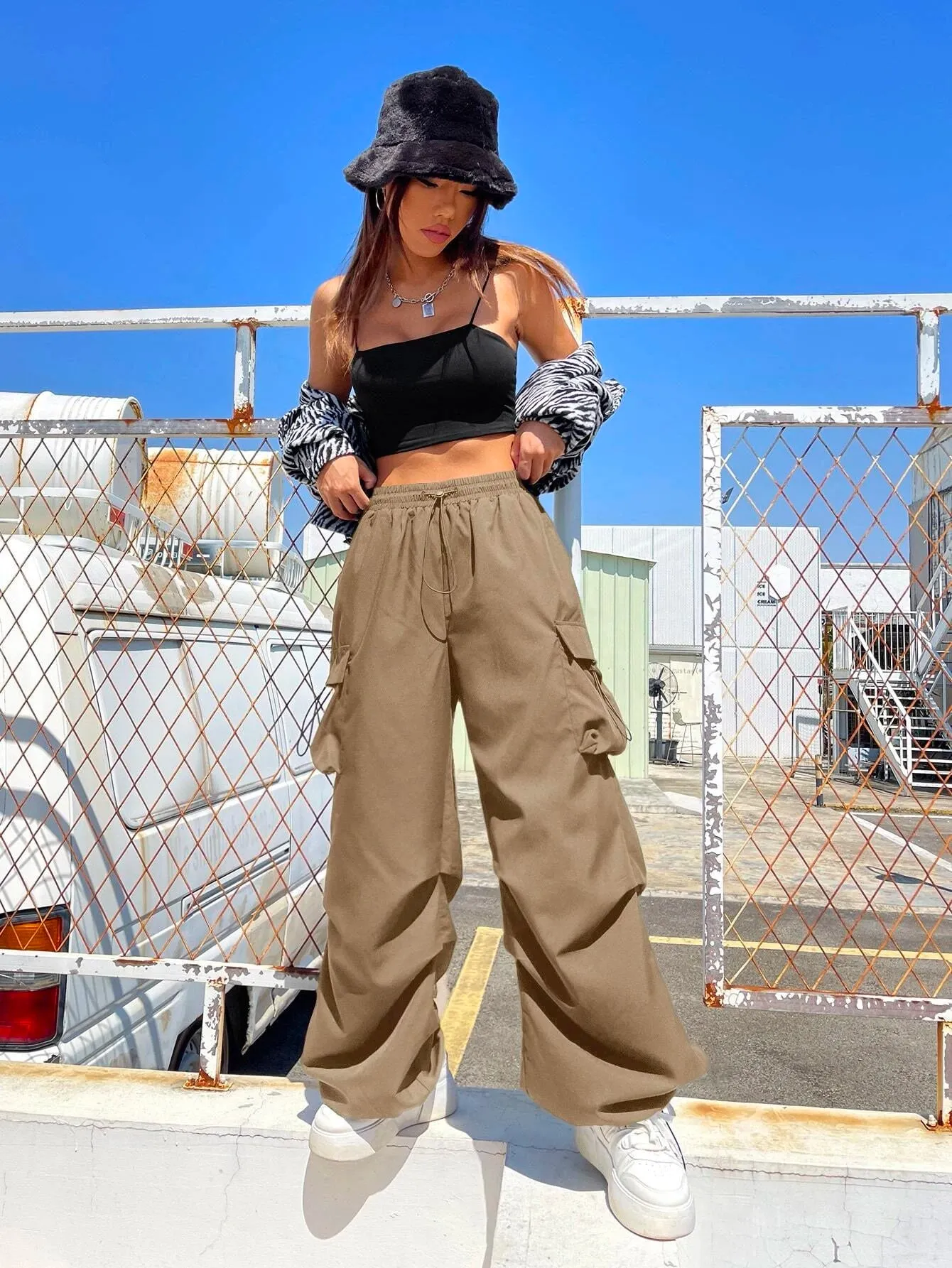 Drawstring Waist Regular Fit Casual Cargo Pants