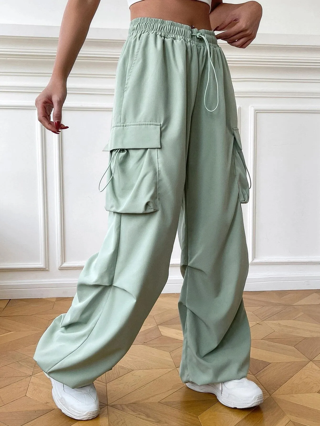 Drawstring Waist Regular Fit Casual Cargo Pants