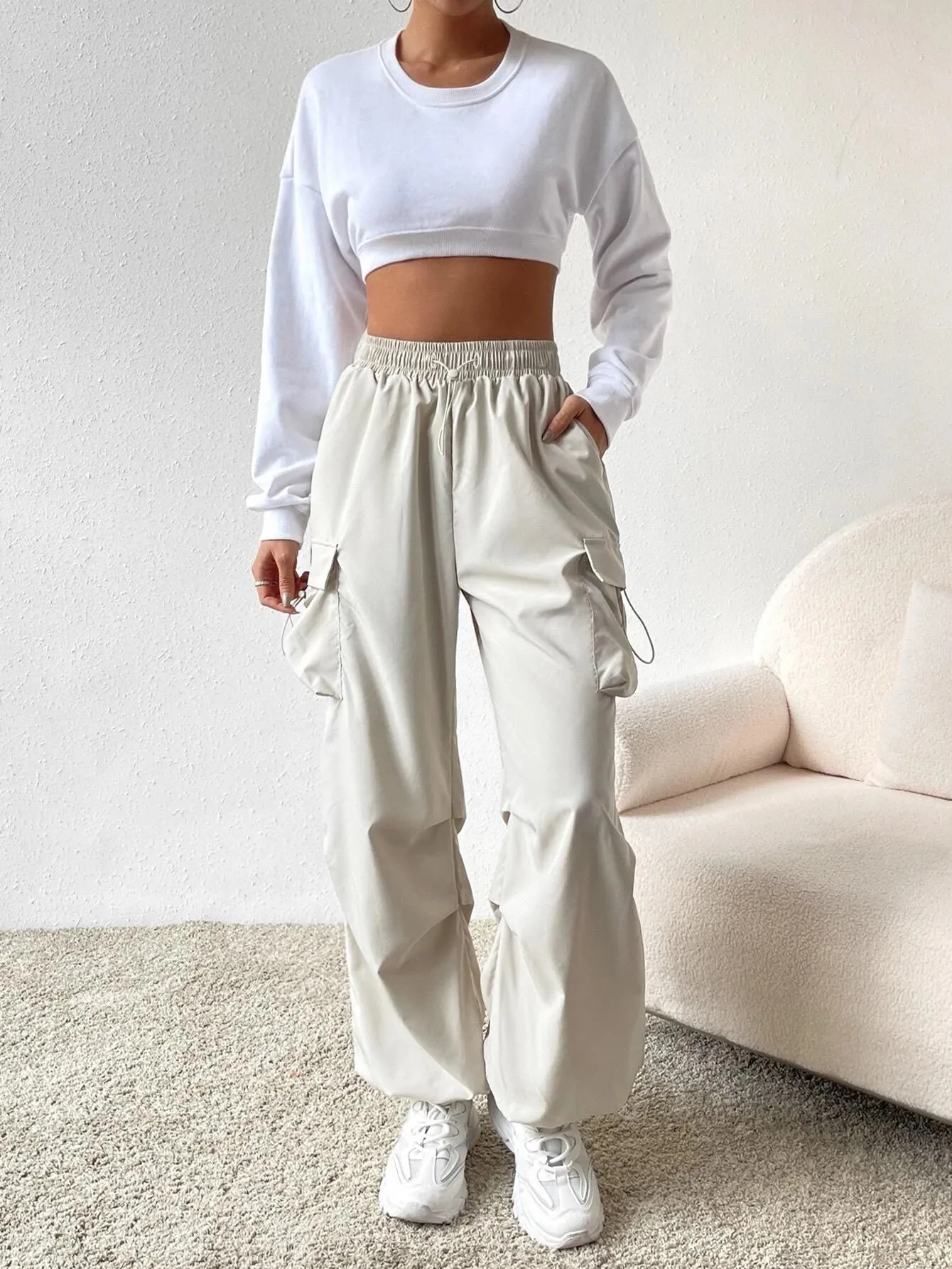 Drawstring Waist Regular Fit Casual Cargo Pants