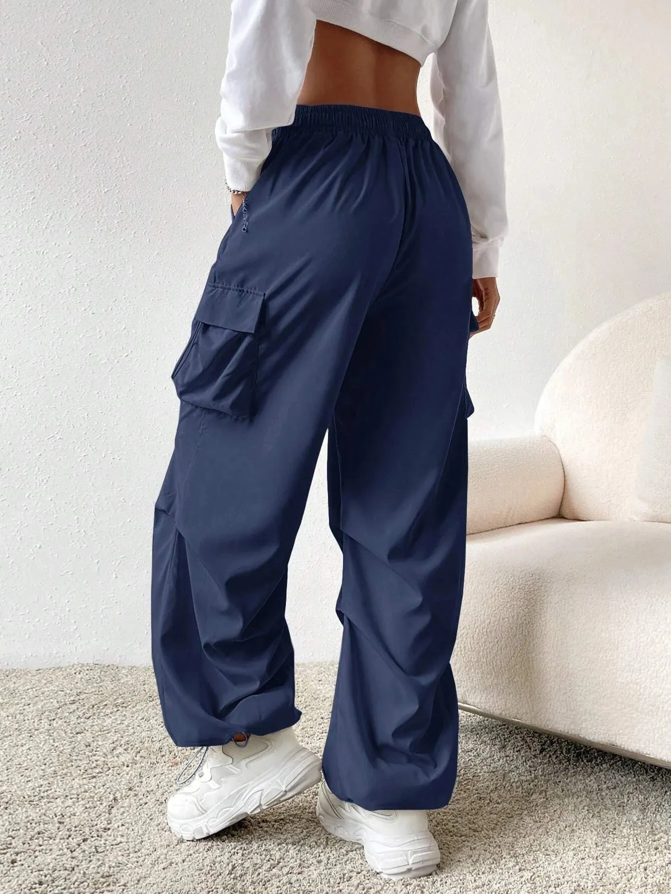 Drawstring Waist Regular Fit Casual Cargo Pants