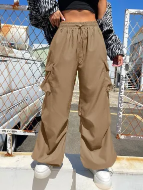 Drawstring Waist Regular Fit Casual Cargo Pants